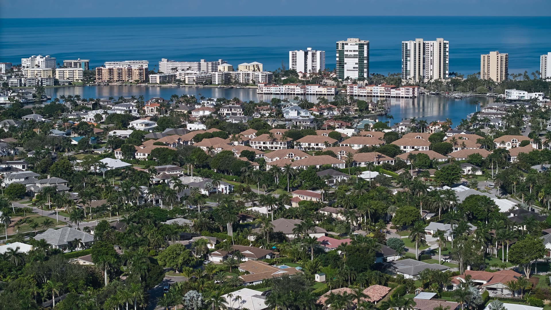 Aerial wide photo of Homes in Naples. Florida. Wide real estate photo
